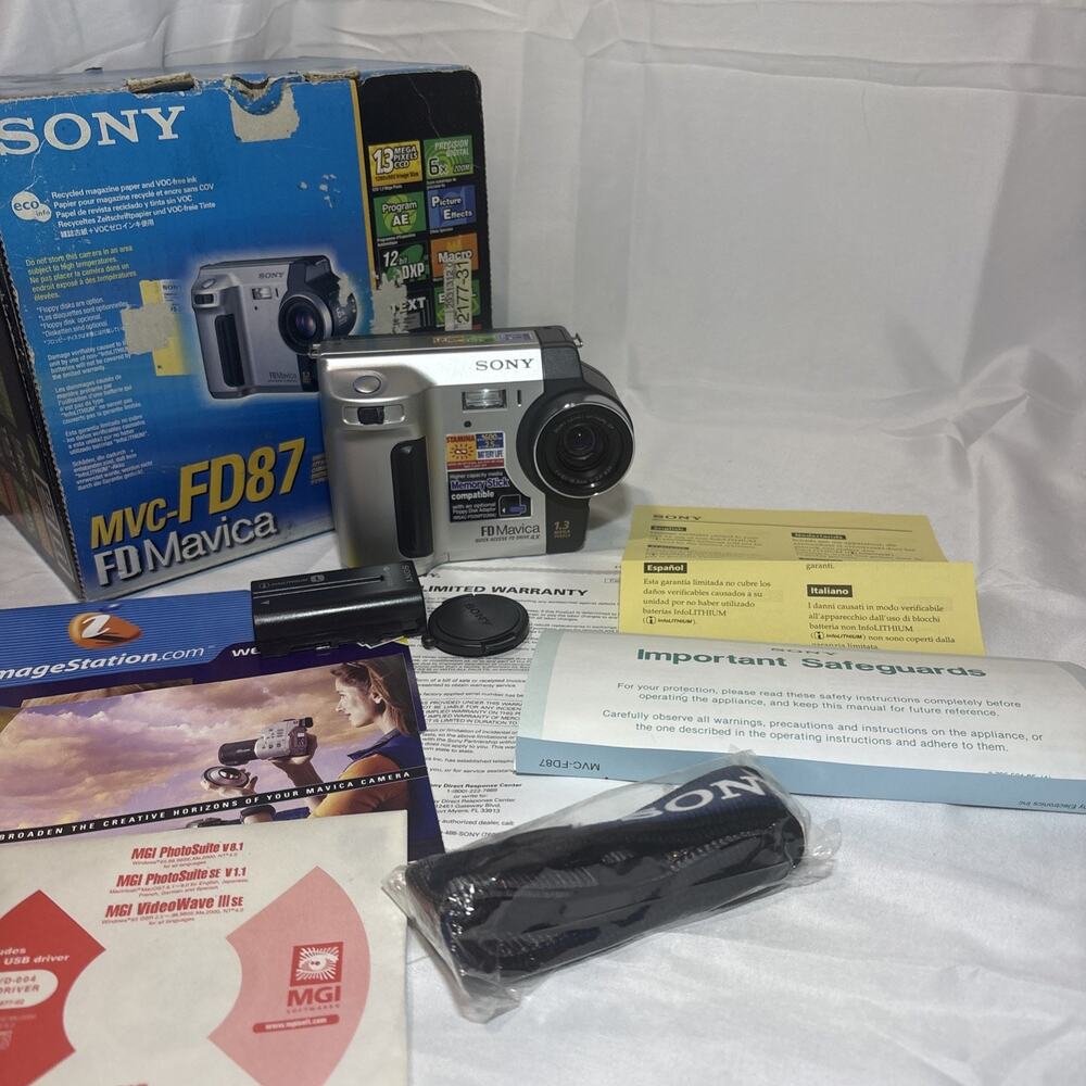 Sony FD Mavica MVC-FD87 1.3MP Digital Camera Tested Working Accessories No BATT!
